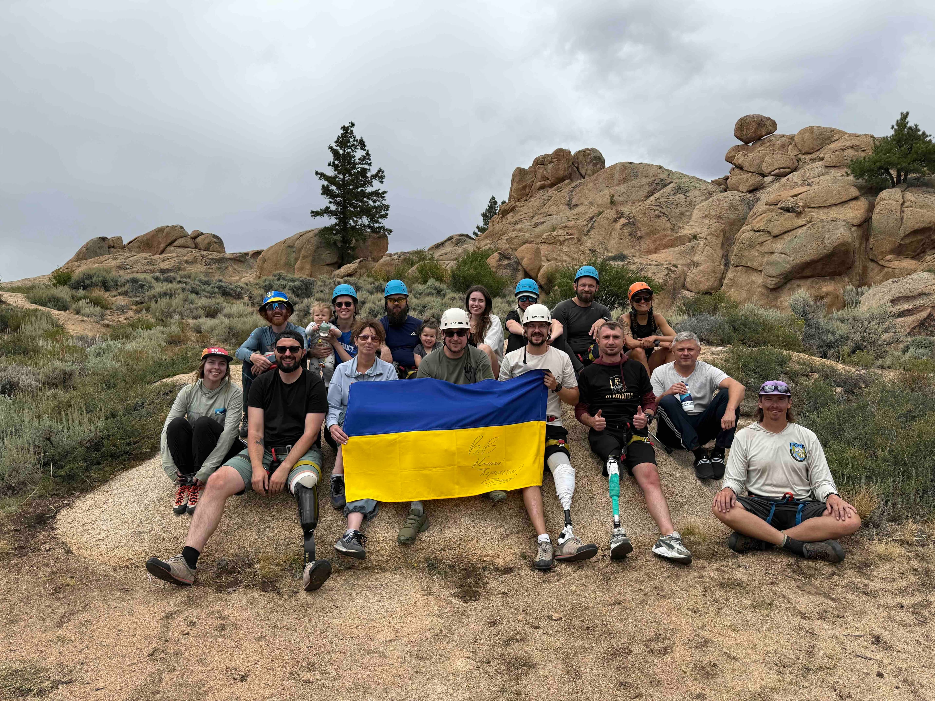 Group photo of the Unconquered Ukraine group at Hartman Rocks.